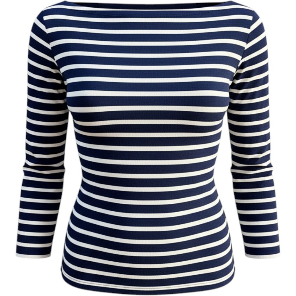 Old Navy Classic Boatneck Top Navy Blue White Striped 3/4 Sleeve XXL NWT